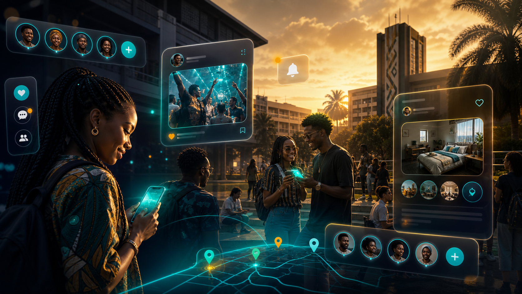 Glimacy social platform interface showing student feeds, posts and connections